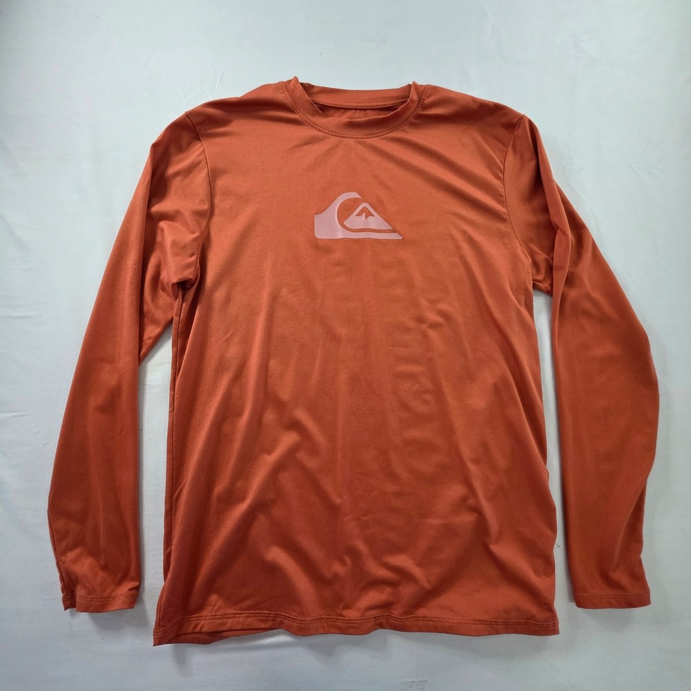 Quiksilver Long Sleeve Rash‎ Guard UPF 50+ Small Orange Surf Shirt Performance